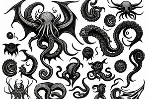 sunrise with cthulhu rising out of an ocean tattoo idea
