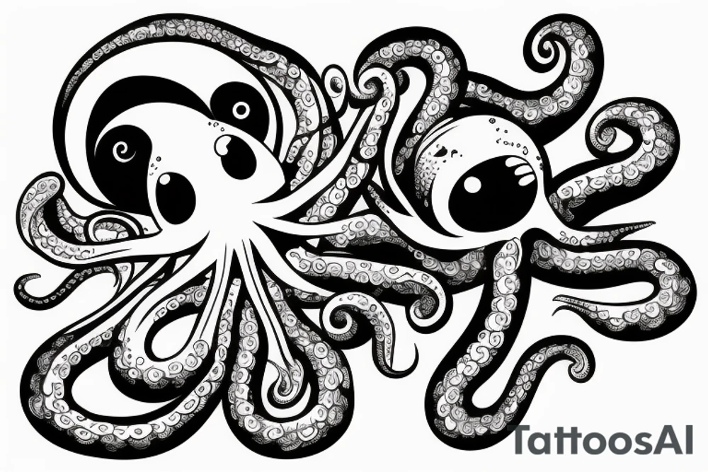 happy sunrise with octopus rising out of an ocean tattoo idea