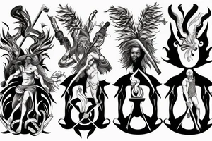Zeus, Poseidon and Hades all in their elements holding weapons. tattoo idea