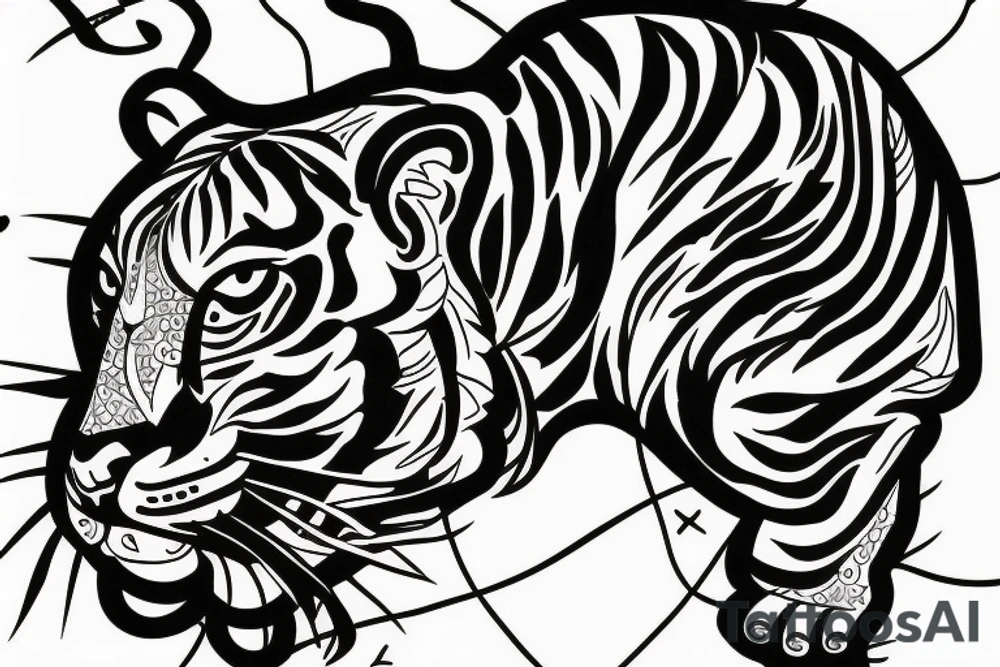 modernised sak yant tiger tattoo idea