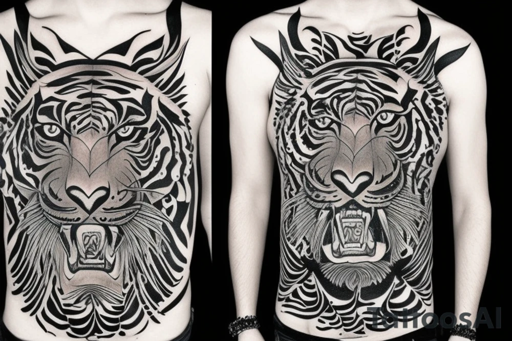 sak yant tiger full body blackwork tattoo idea