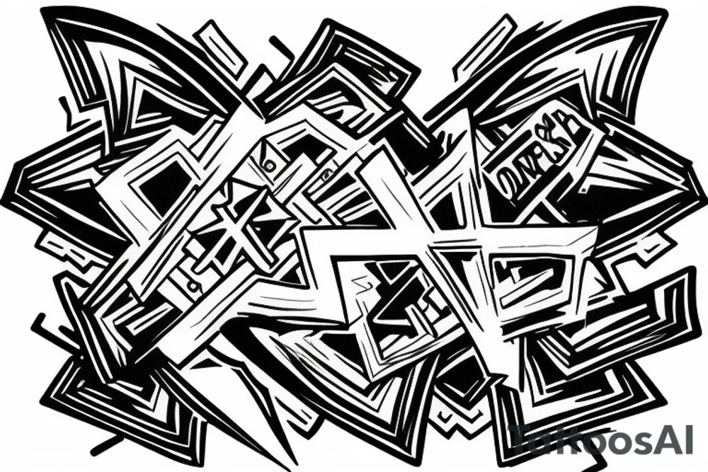 galaxy upside down cross insde breaking apart puzzle tattoo idea