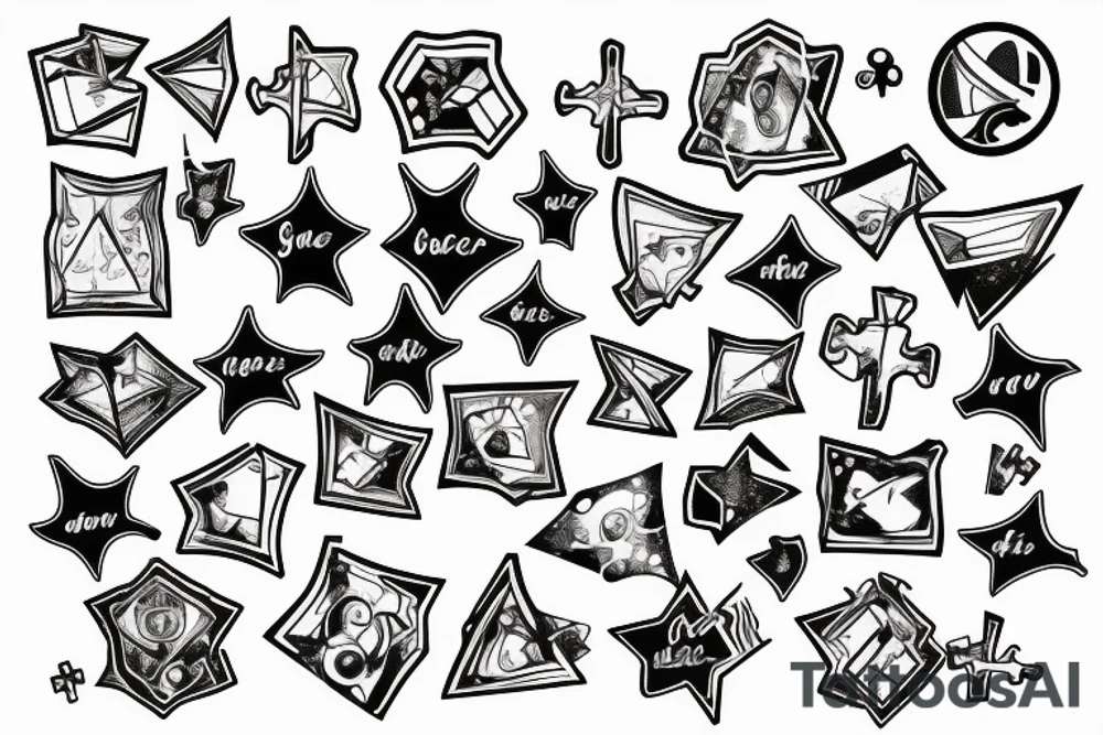 galaxy upside down cross insde breaking apart puzzle tattoo idea