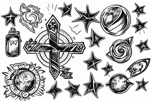 galaxy upside down cross tattoo idea