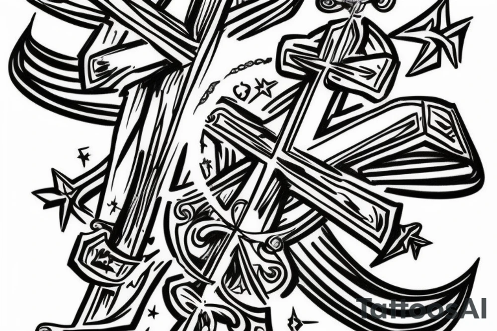 galaxy upside down crucifix tattoo idea