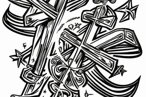 galaxy upside down crucifix tattoo idea