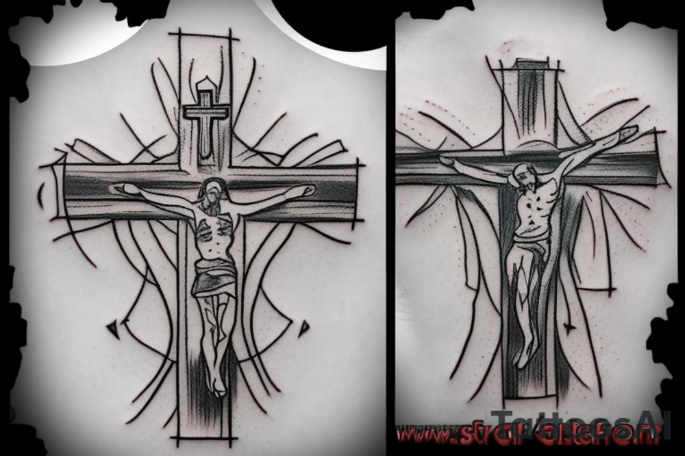 galaxy upside down crucifix tattoo idea