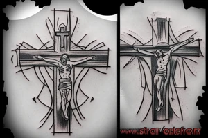 galaxy upside down crucifix tattoo idea