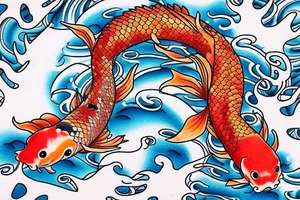 Koi fish swimming up a waterfall to turn into a dragon with cherry blossoms and finger waves tattoo idea