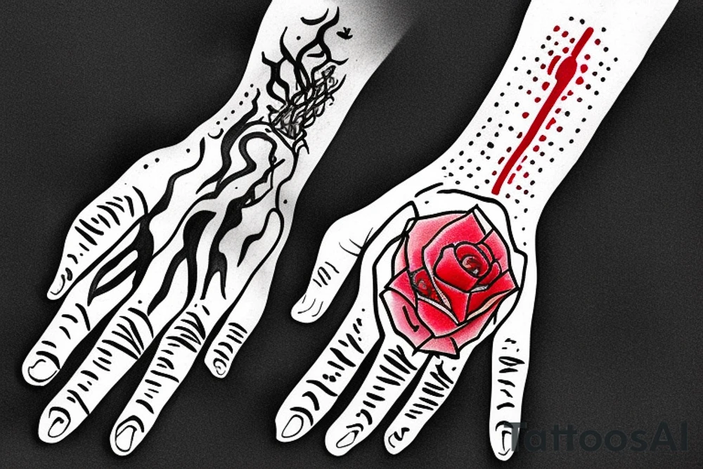 Big black coat with red right hand tattoo idea