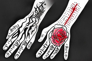 Big black coat with red right hand tattoo idea