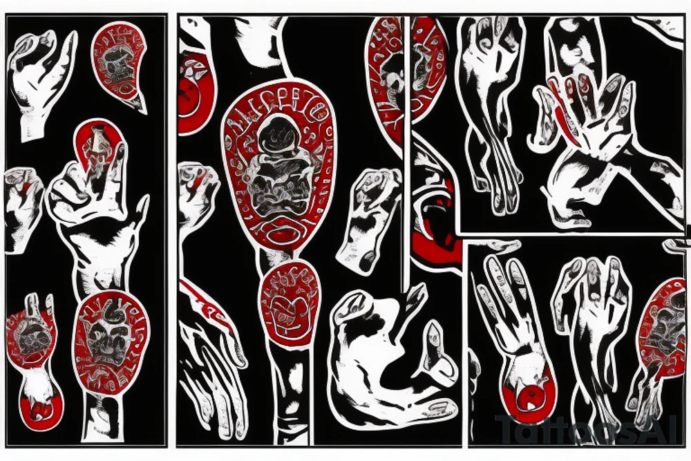 Big black coat with red right hand tattoo idea