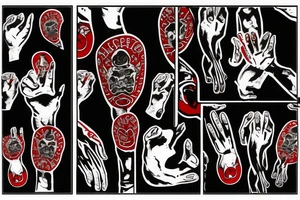 Big black coat with red right hand tattoo idea
