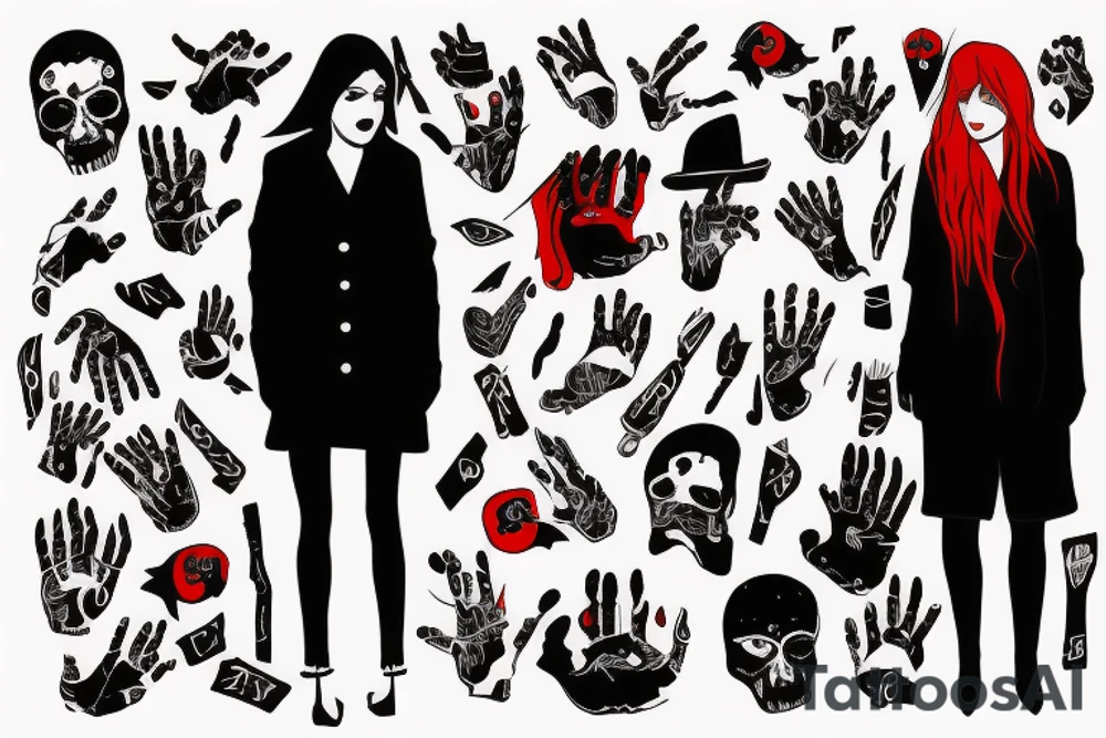 black coat with red right hand tattoo idea