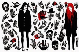 black coat with red right hand tattoo idea