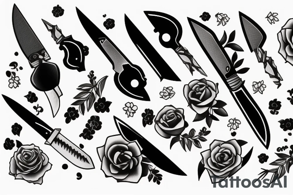 Black small knife tattoo idea