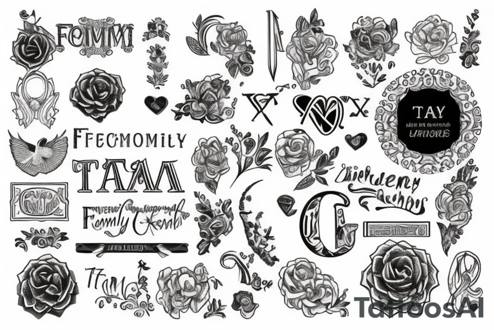 Initials of family members starts with T A and A tattoo idea