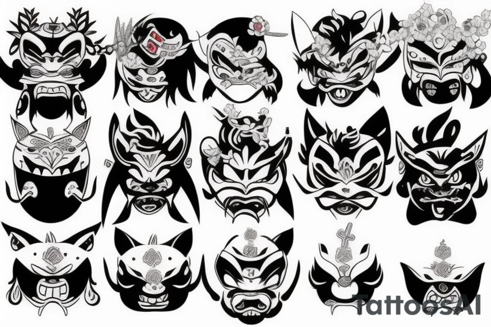 female oni mask tattoo idea
