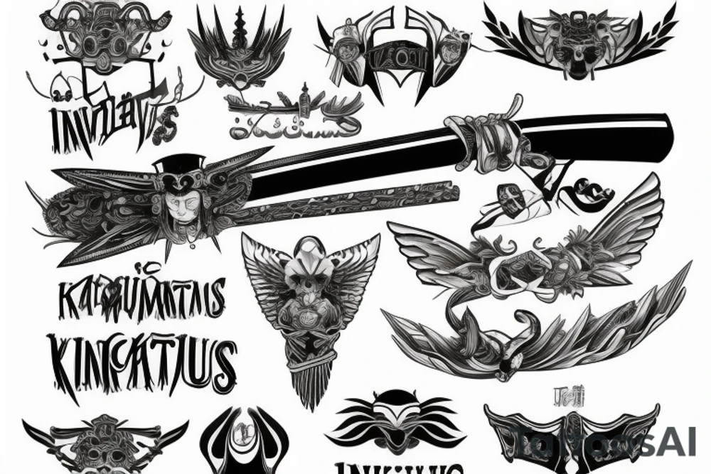 katana that has the word Invictus on it tattoo idea