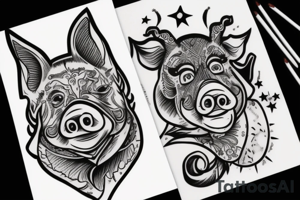 pig which smokes tattoo idea