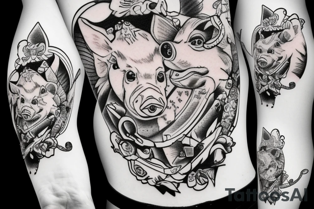 pig which smokes tattoo idea