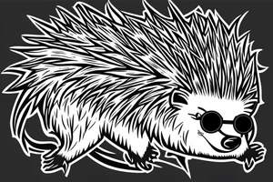 porcupine with black shades on holding a hand saw tattoo idea