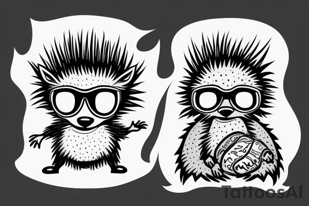 cool looking porcupine with sunglasses on tattoo idea