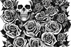 Skeleton with vines and roses growing out of it tattoo idea