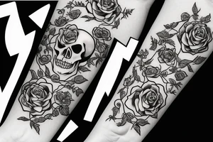 Skeleton with vines and roses growing out of it tattoo idea