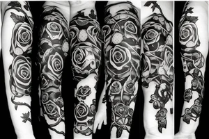 Skeleton with vines and roses growing out of it tattoo idea