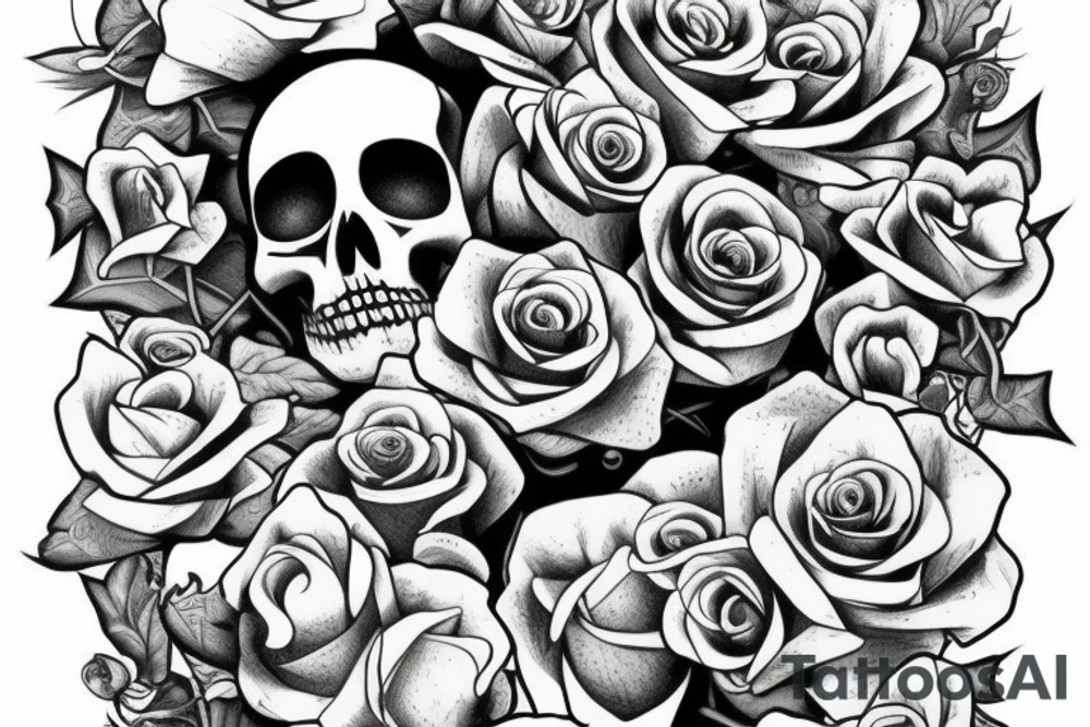 Skeleton with vines and roses growing out of it tattoo idea Skeleton with vines and roses growing out of it tattoo idea
