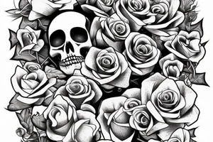 Skeleton with vines and roses growing out of it tattoo idea