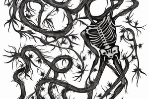 Skeleton with vines growing out of it tattoo idea