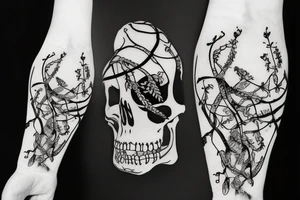 Skeleton with vines growing out of it tattoo idea