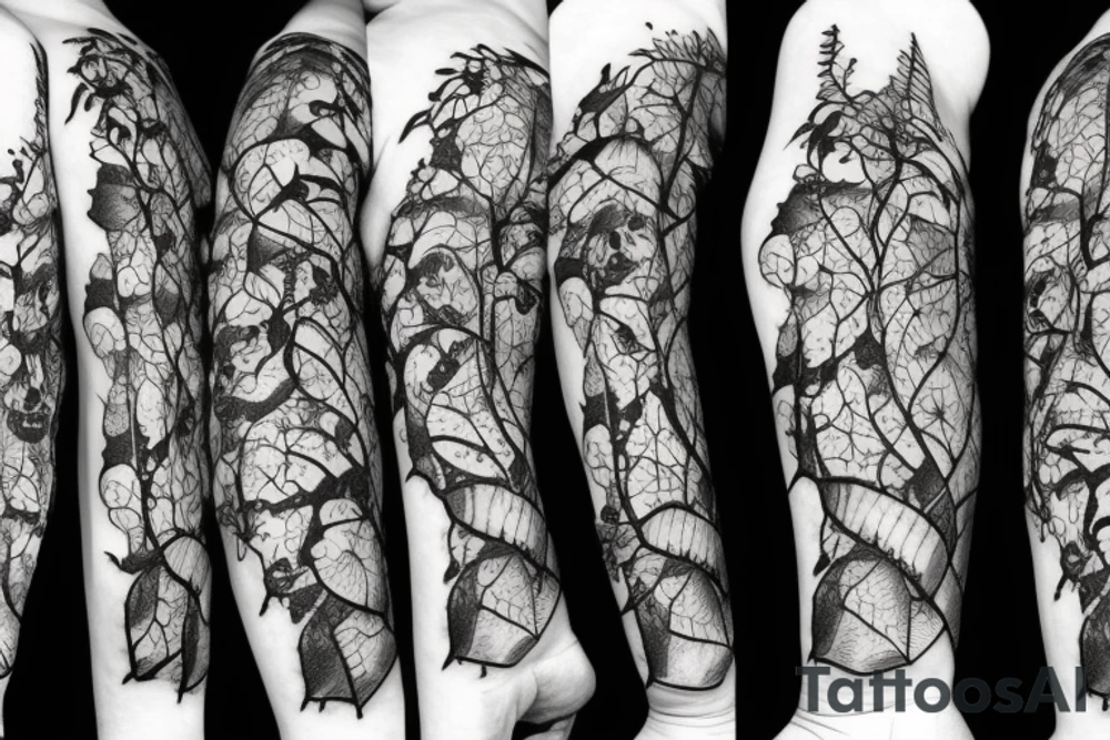 Skeleton surrounded by vines tattoo idea