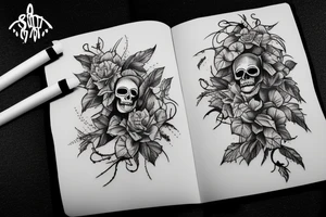 Skeleton surrounded by vines tattoo idea
