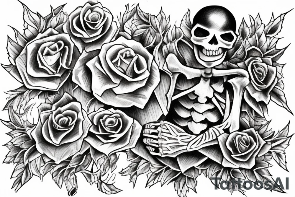 Skeleton surrounded by vines tattoo idea