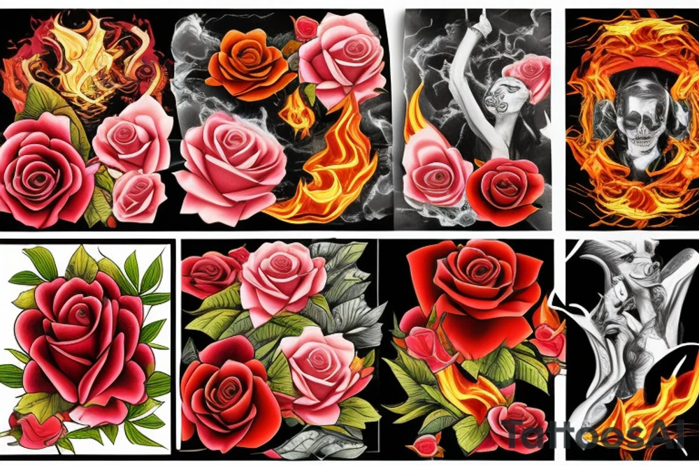 Roses and flames tattoo idea