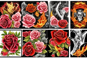 Roses and flames tattoo idea