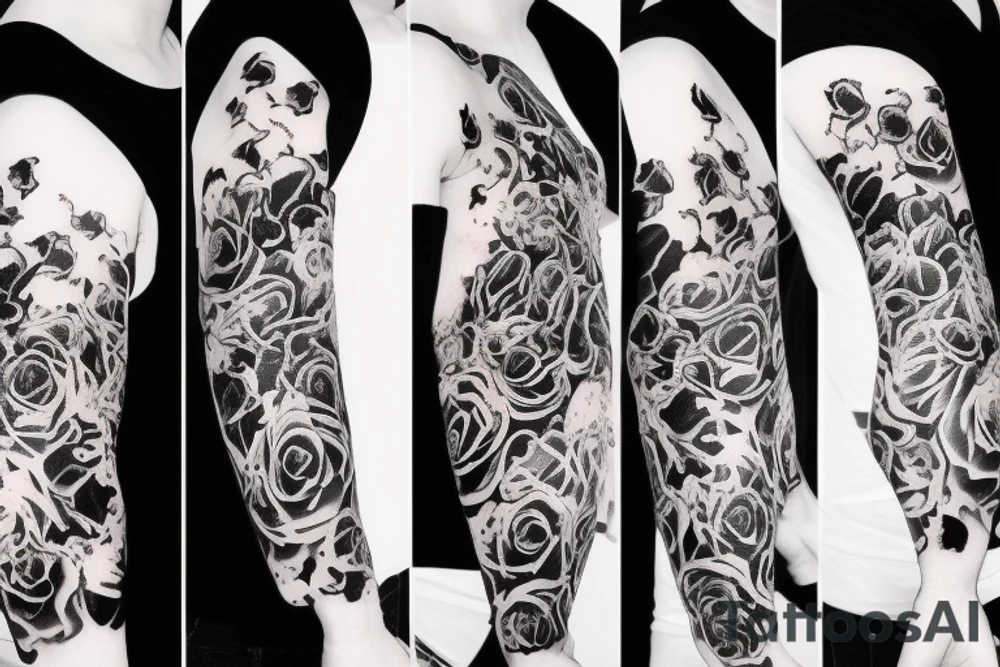 Roses surroundrd by flames sleeve tattoo idea