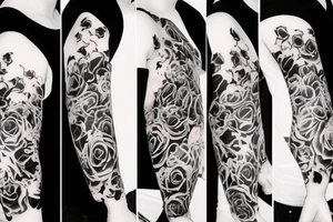 Roses surroundrd by flames sleeve tattoo idea