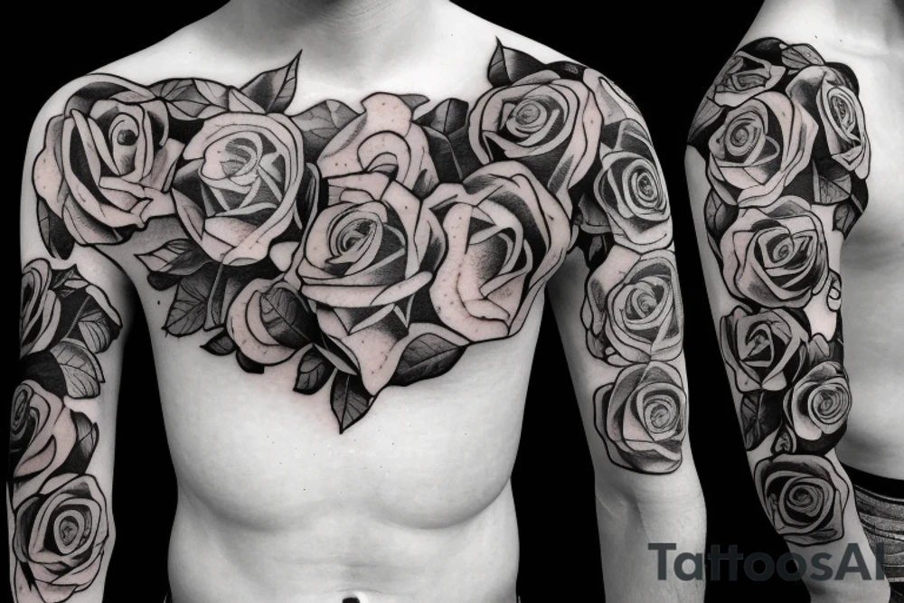 Roses surroundrd by flames sleeve tattoo idea