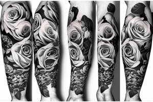 Roses surroundrd by flames sleeve tattoo idea