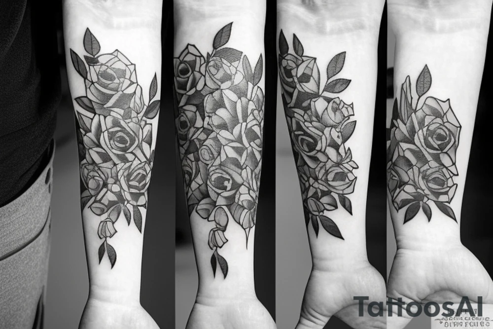 Surreal bouquet of roses tattoo idea