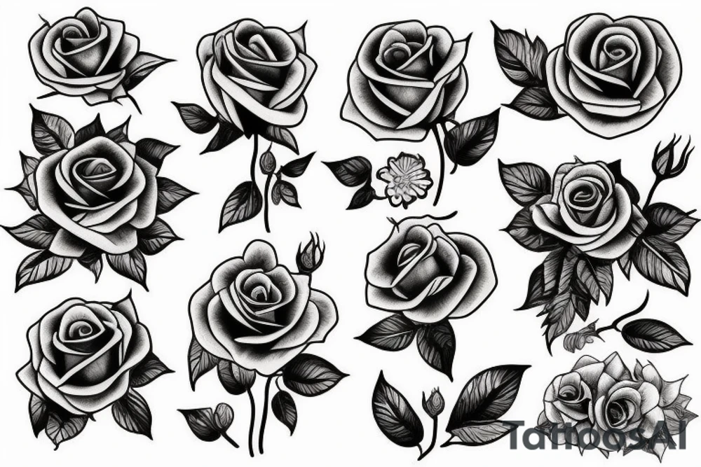 Surreal bouquet of roses tattoo idea