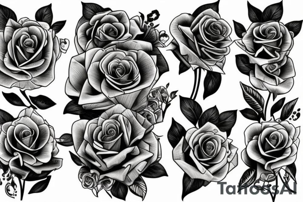 Surreal bouquet of roses tattoo idea