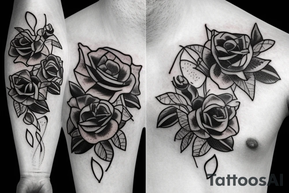 Surreal bouquet of roses tattoo idea