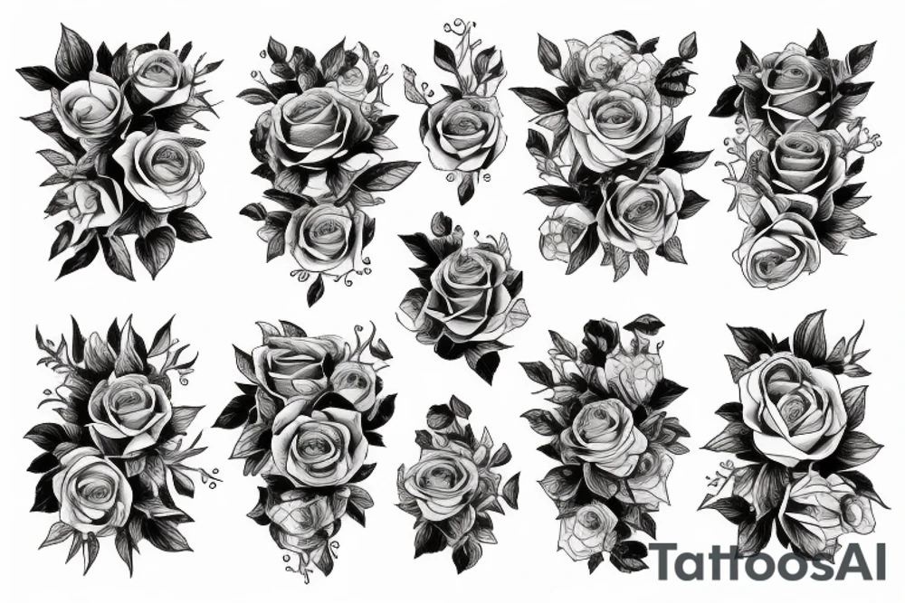 Surreal bouquet of roses tattoo idea