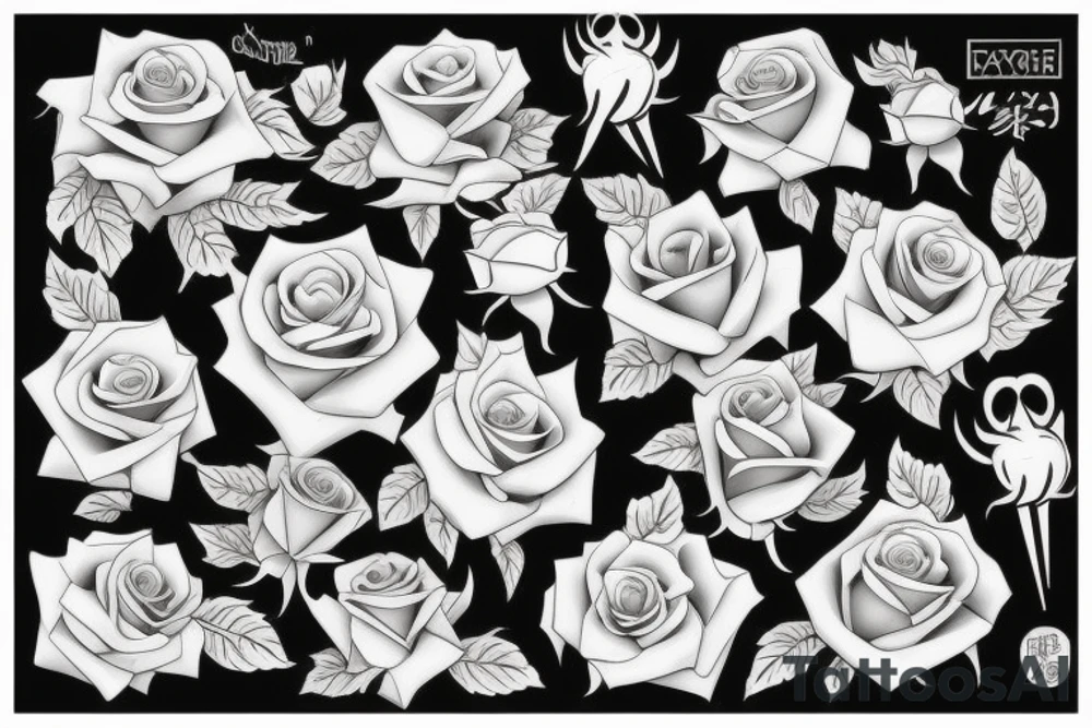 Surreal bouquet of roses tattoo idea