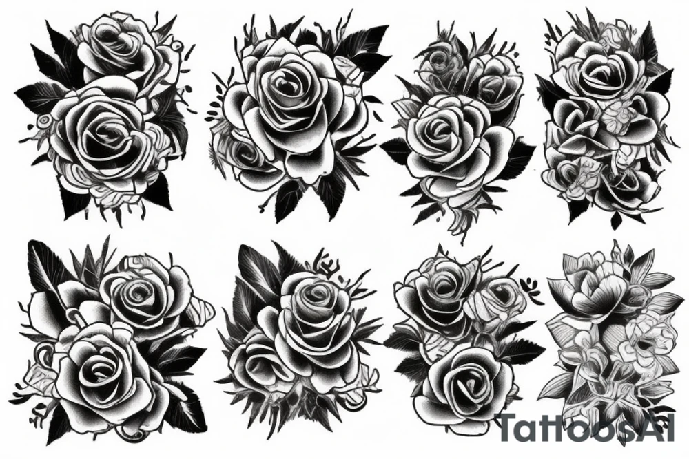 Surreal bouquet of roses tattoo idea